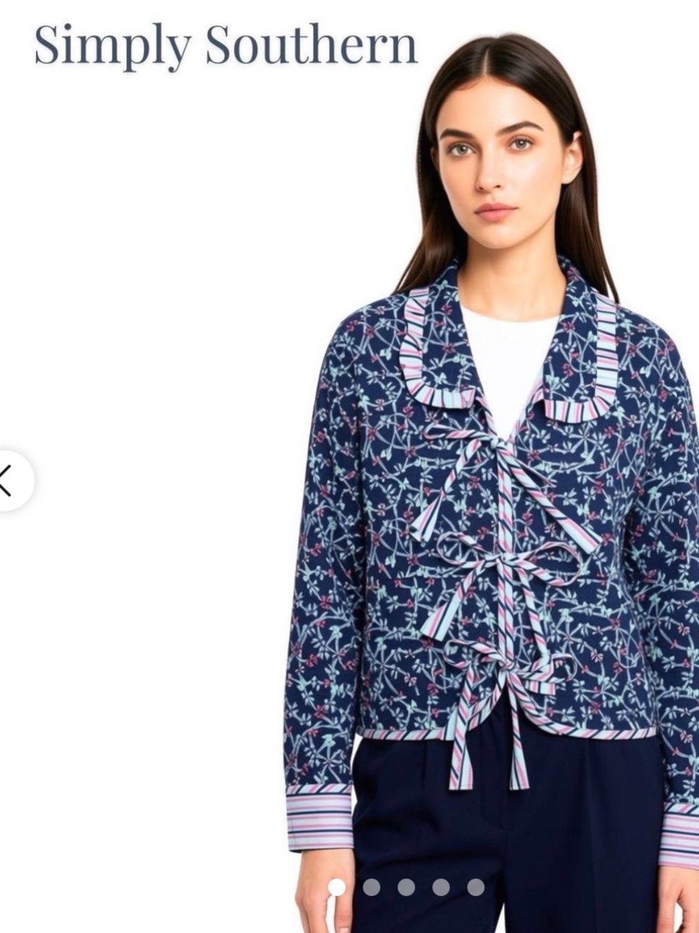 NWT Simply Southern Navy Tie-Front Quilted Bow Jacket size Small # 126